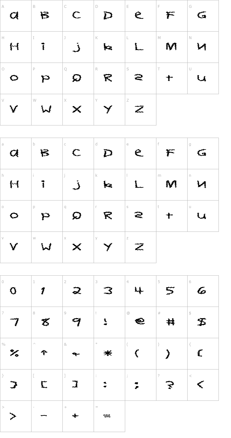 Character Map FZ HAND 11 SPIKED EX Font