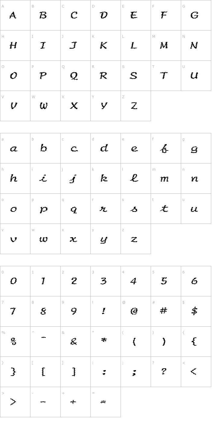 Character Map FZ HAND 20 SPIKED EX Font