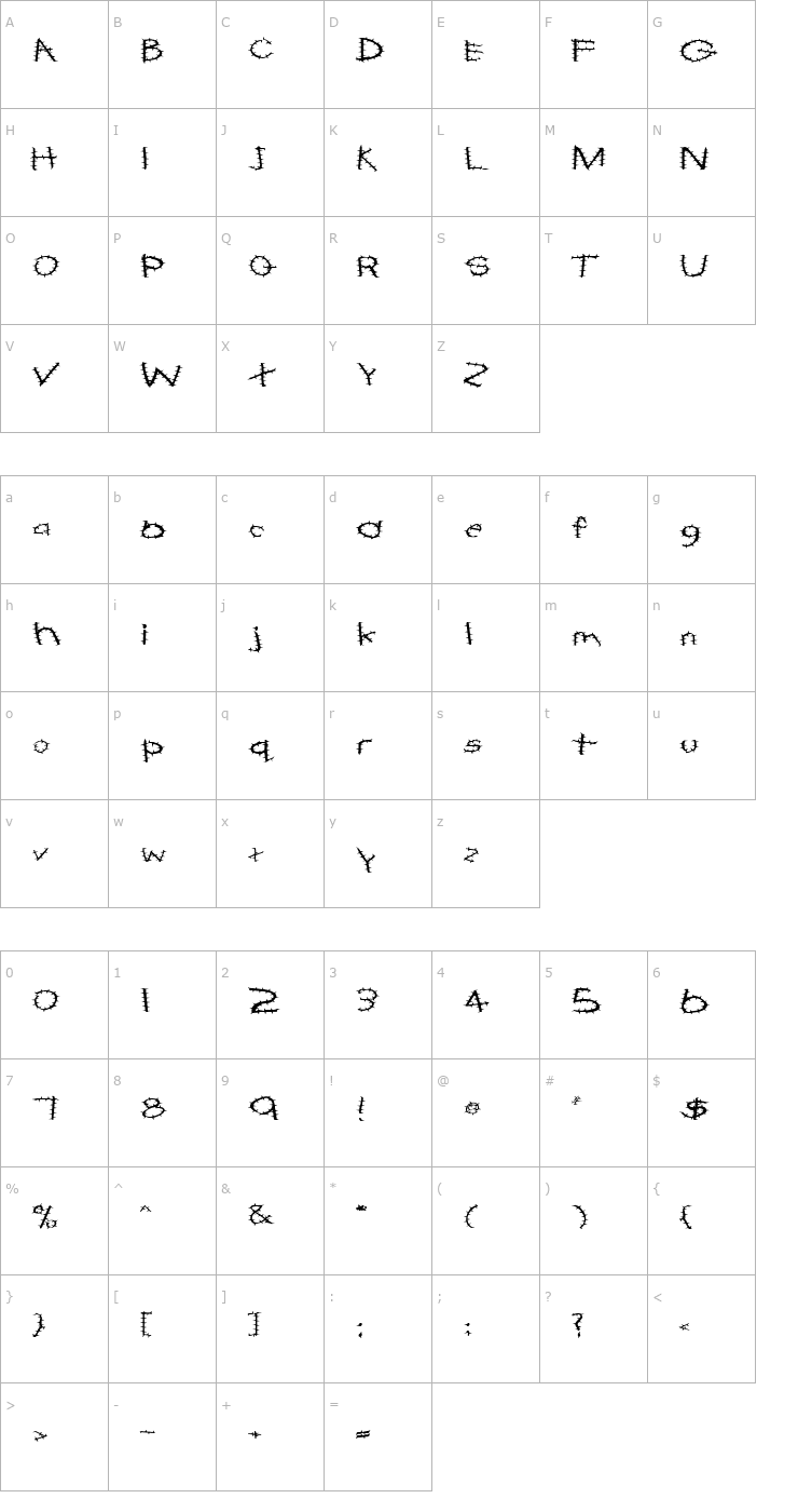 Character Map FZ HAND 22 SPIKED EX Font