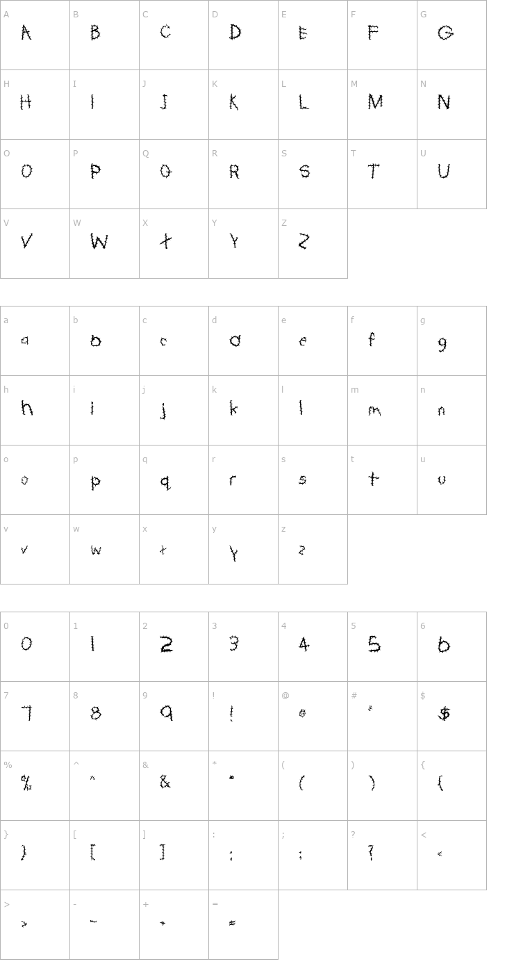 Character Map FZ HAND 22 SPIKED Font