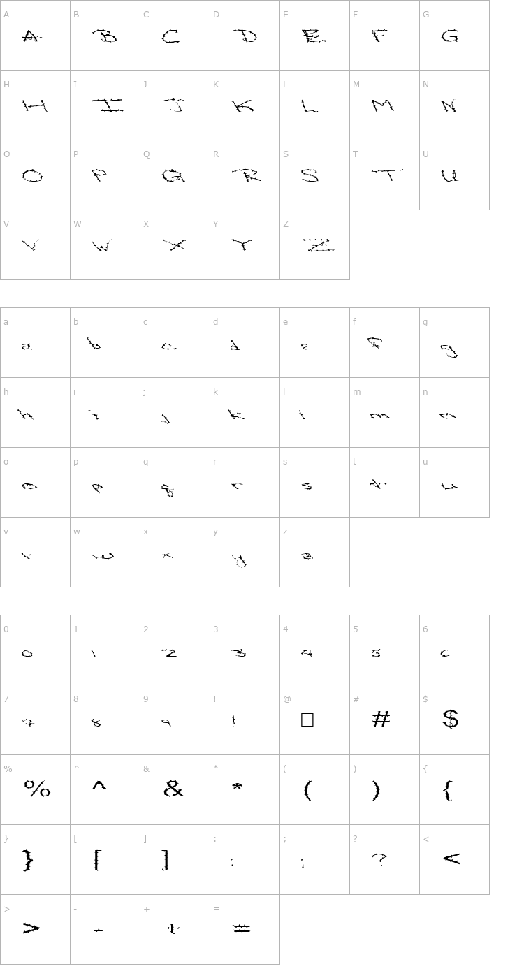 Character Map FZ HAND 24 SPIKED EX Font