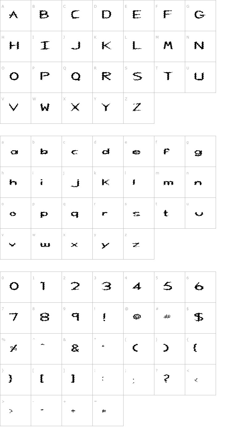 Character Map FZ HAND 5 SPIKED EX Font