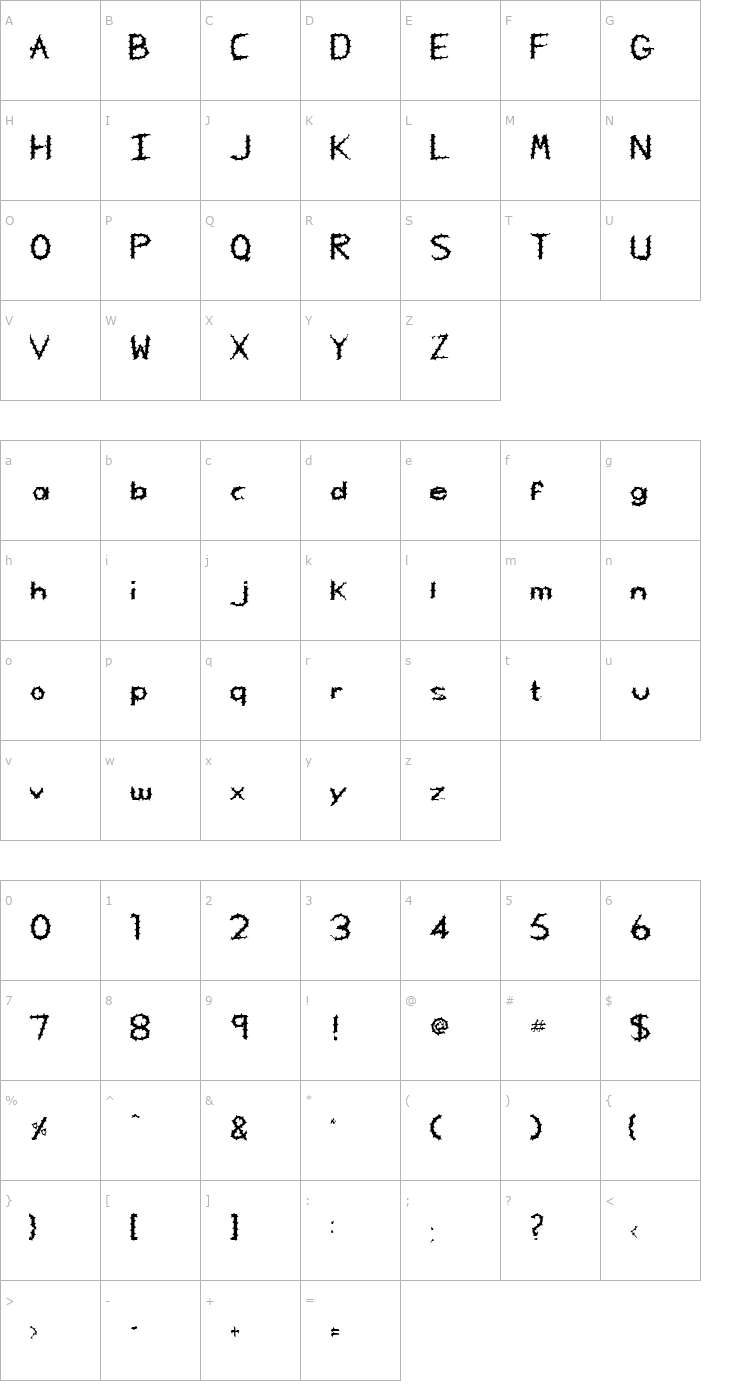 Character Map FZ HAND 5 SPIKED Font