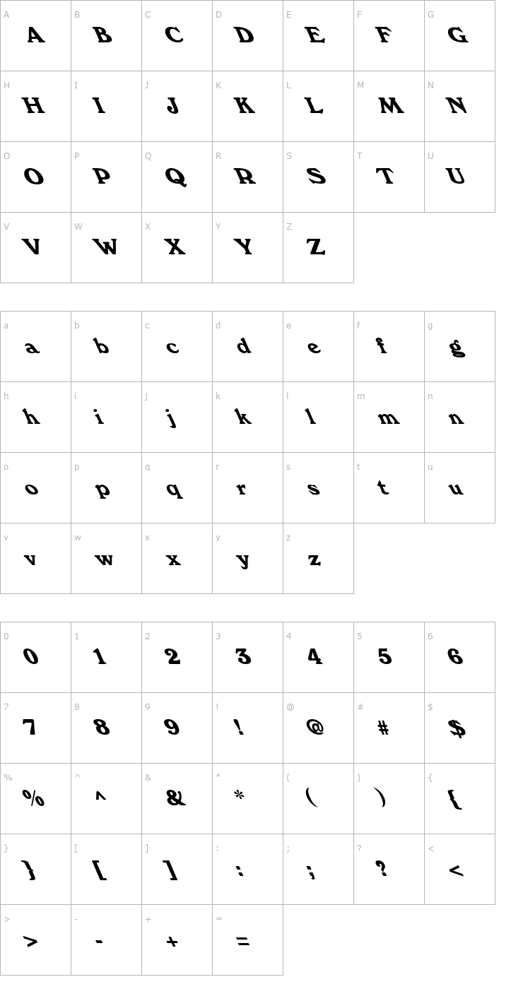 Character Map FZ ROMAN 12 LEFTY Font