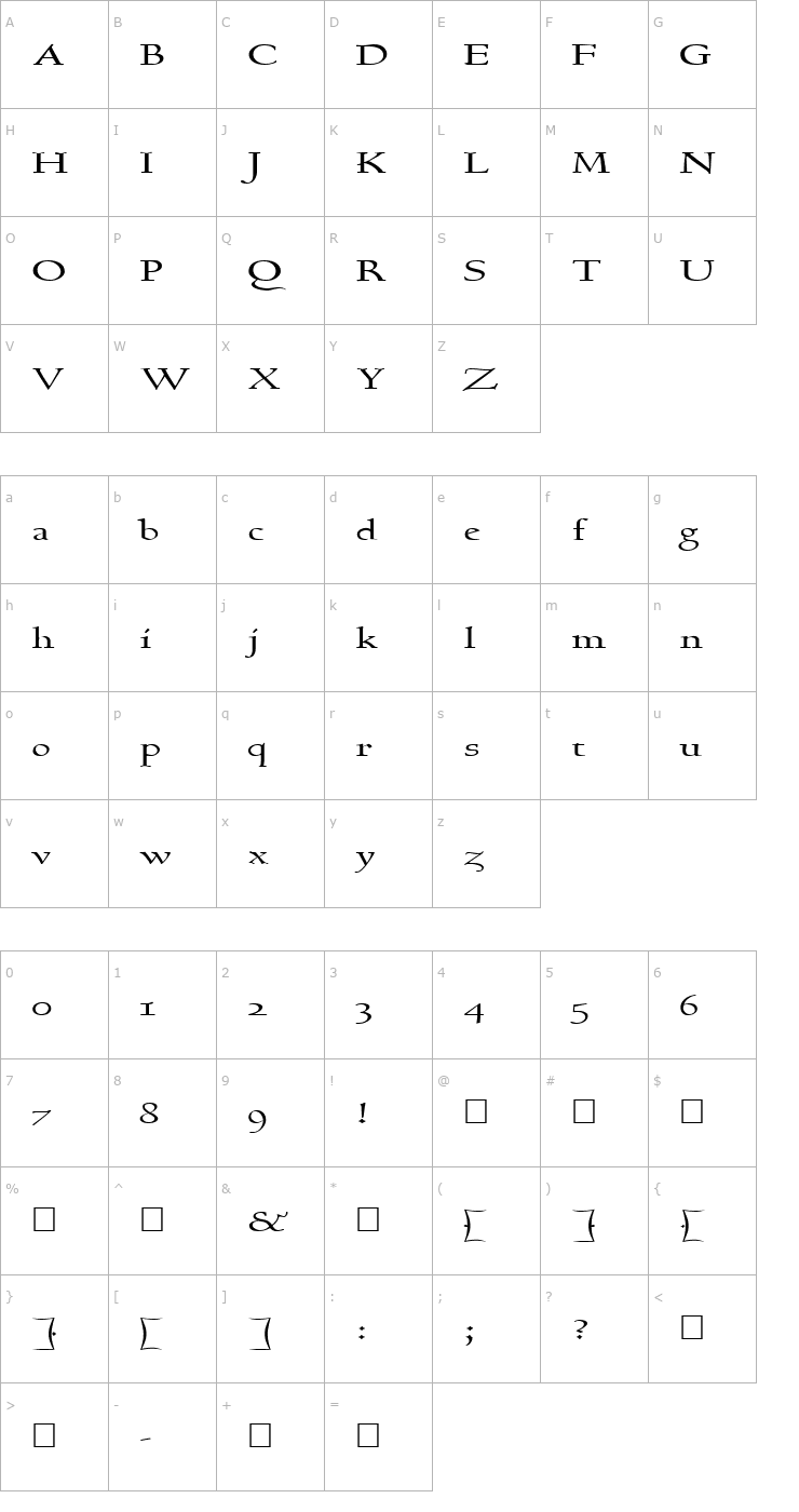 Character Map FZ ROMAN 17 EX Font