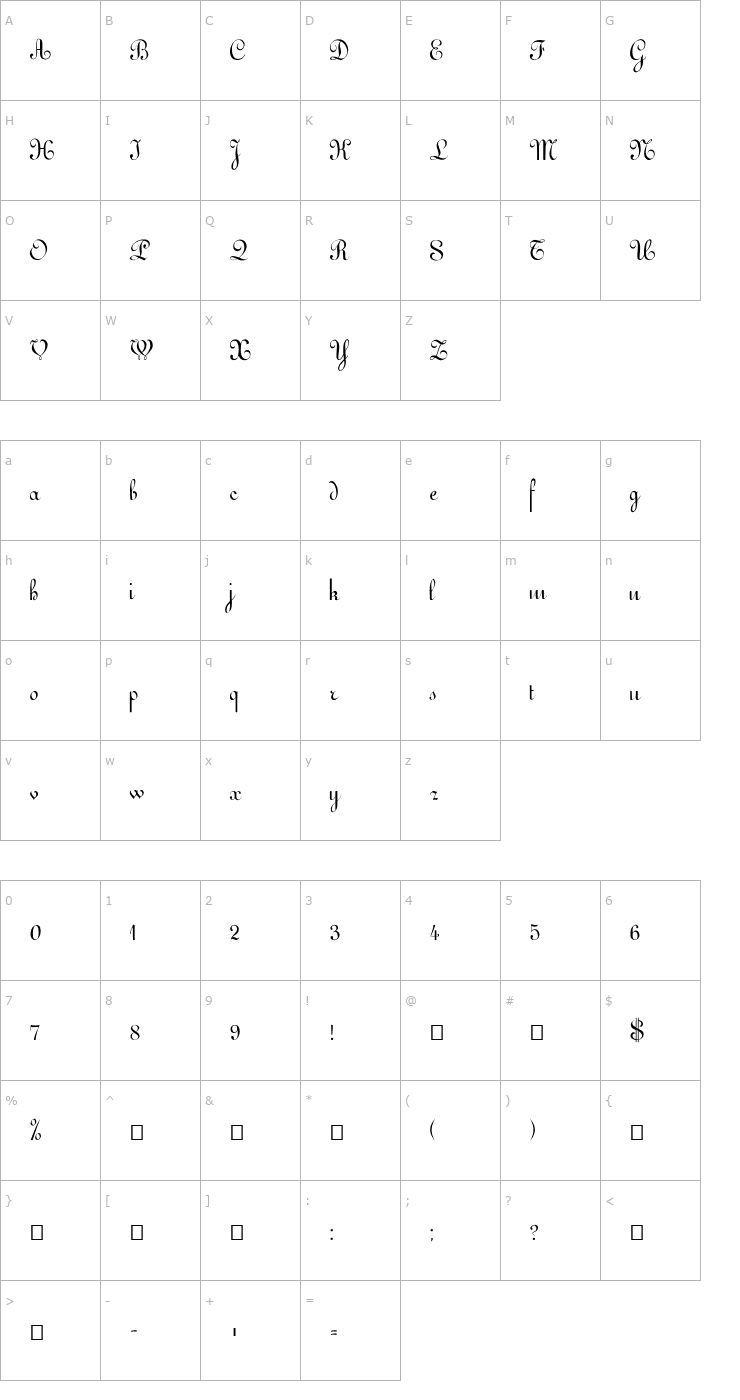 Character Map FZ SCRIPT 11 Font