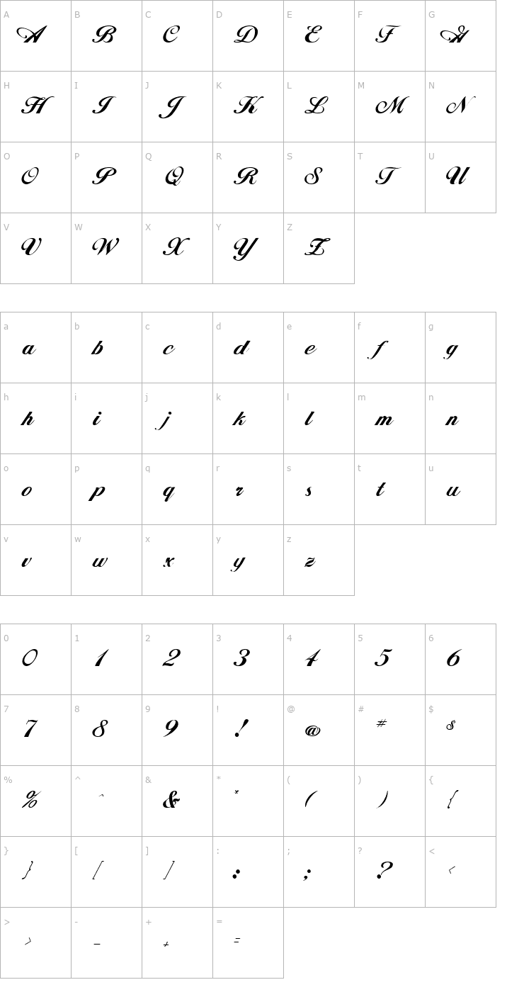 Character Map FZ SCRIPT 12 Font