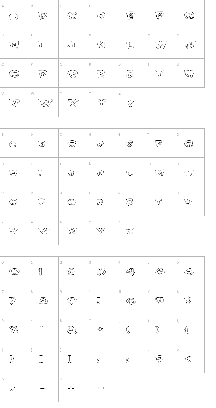 Character Map FZ UNIQUE 10 HOLLOW EX Font