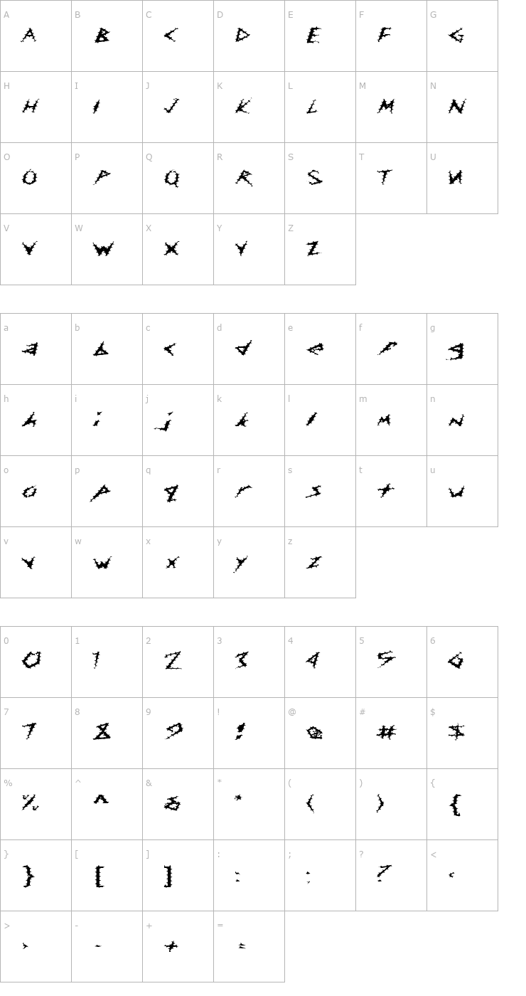 Character Map FZ UNIQUE 17 SPIKED EX Font