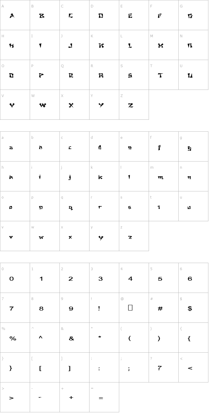 Character Map FZ UNIQUE 21 SPIKED EX Font