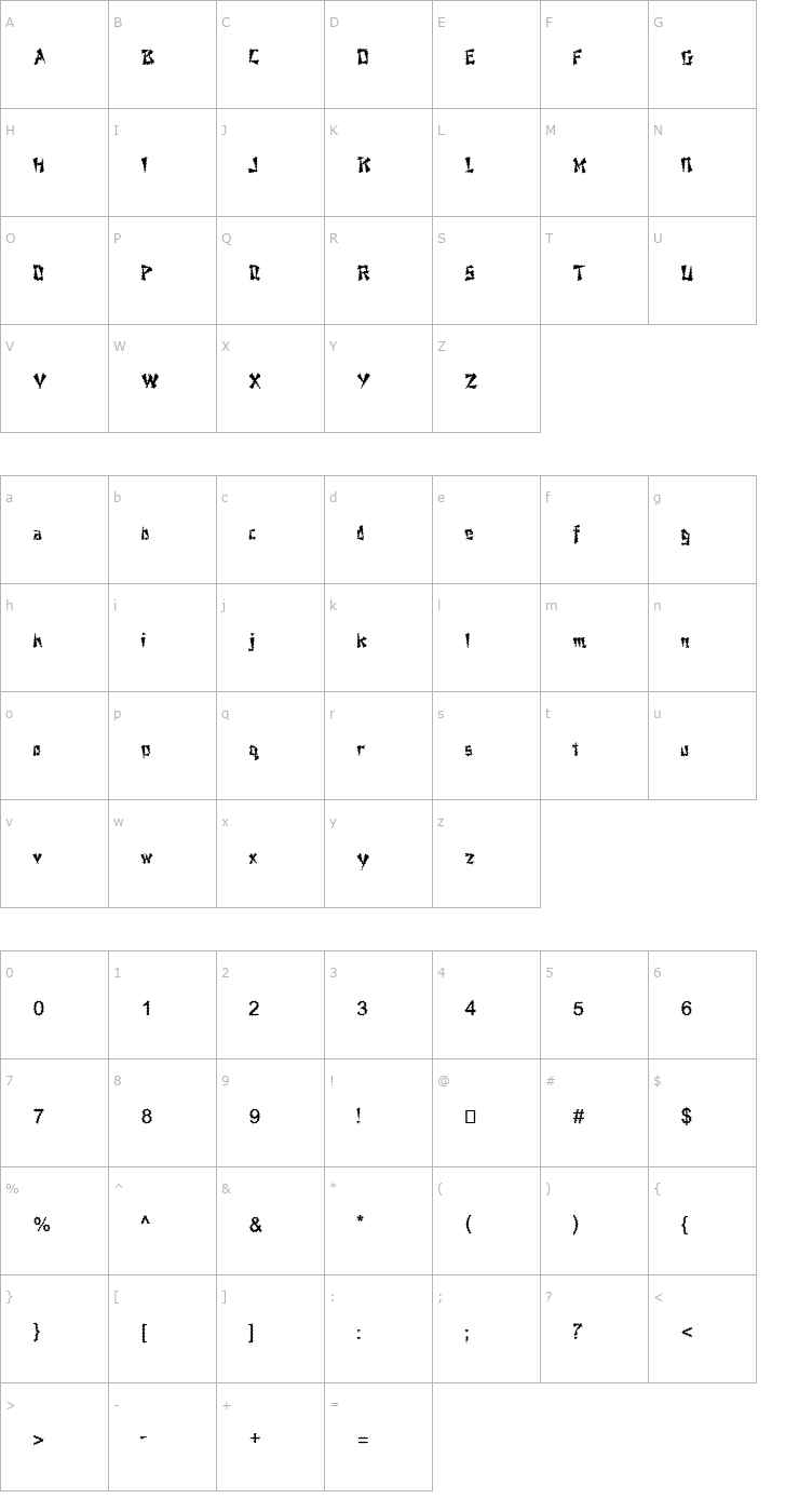 Character Map FZ UNIQUE 21 SPIKED Font