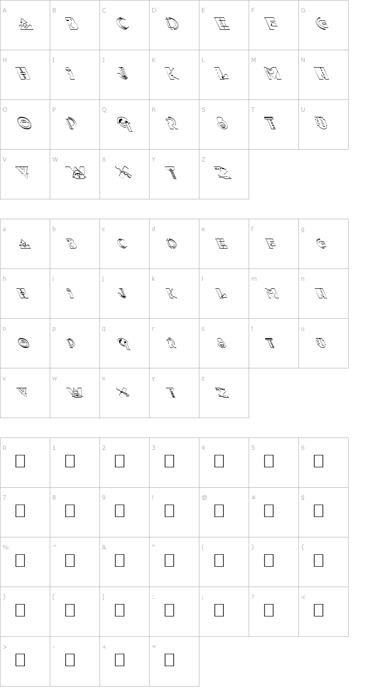 Character Map FZ UNIQUE 36 HOLLOW LEFTY Font