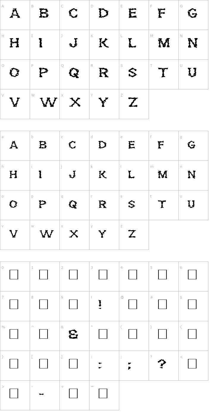 Character Map FZ WACKY 28 EX Font