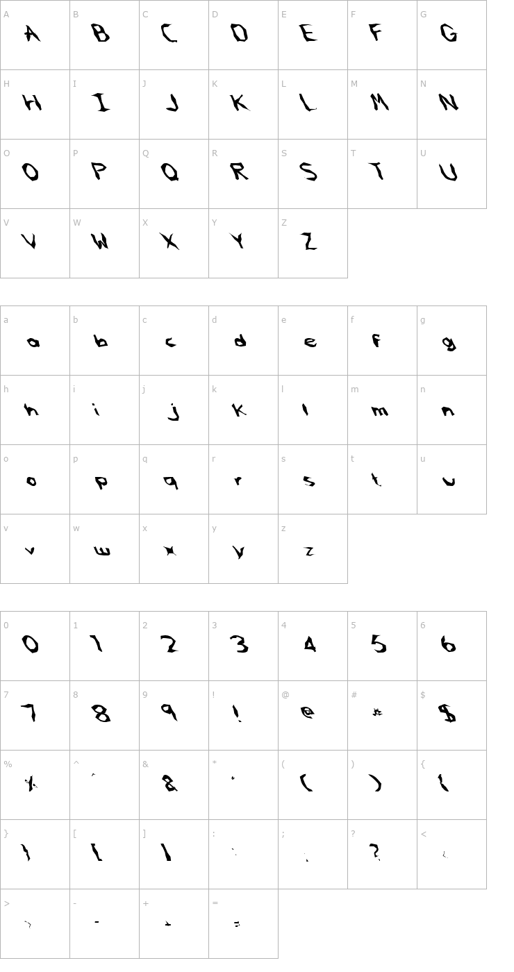 Character Map FZ WACKY 61 LEFTY Font