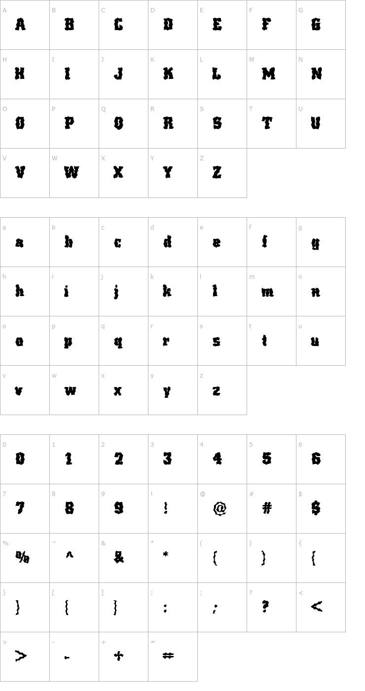 Character Map FZ WACKY 67 Font