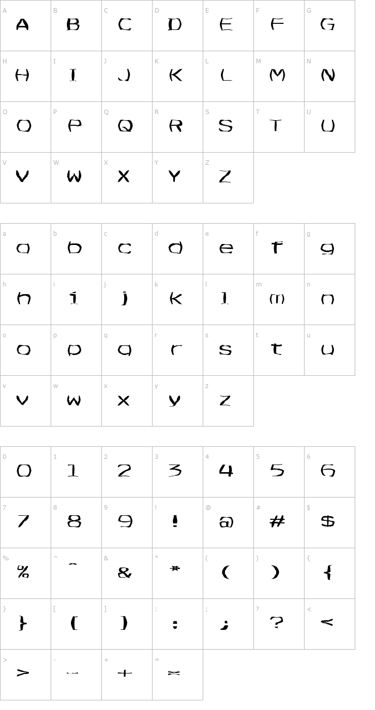 Character Map FZ WARPED 3 EX Font