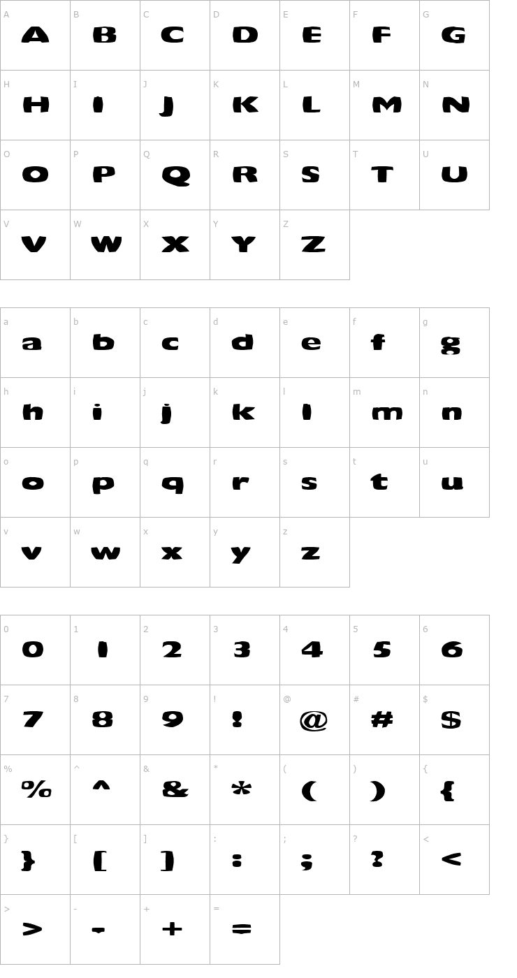 Character Map FZ WARPED 42 EX Font