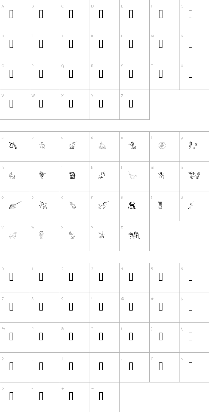 Character Map Gail's Unicorn Font