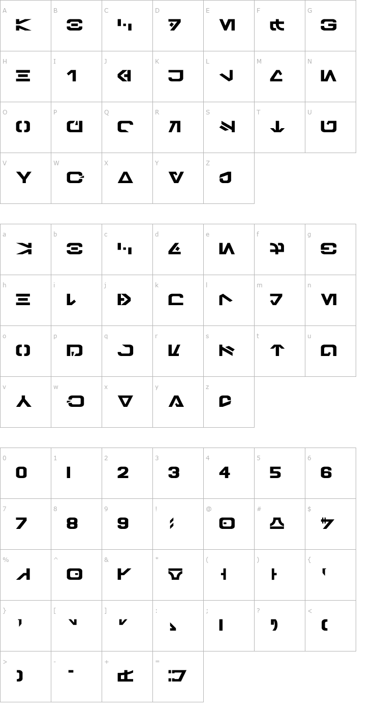 Character Map Galactic Basic Font