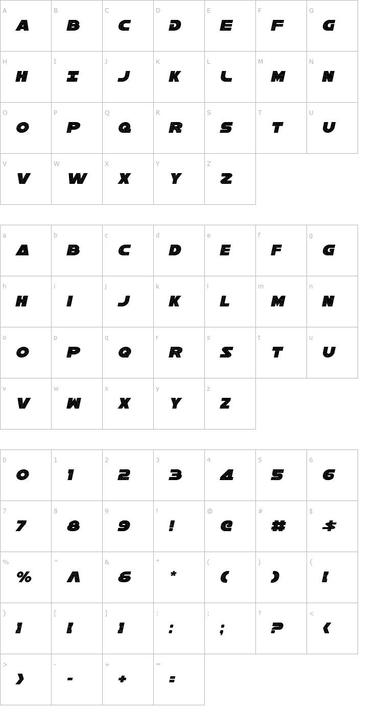 Character Map Galaxy 1 Condensed Italic Font