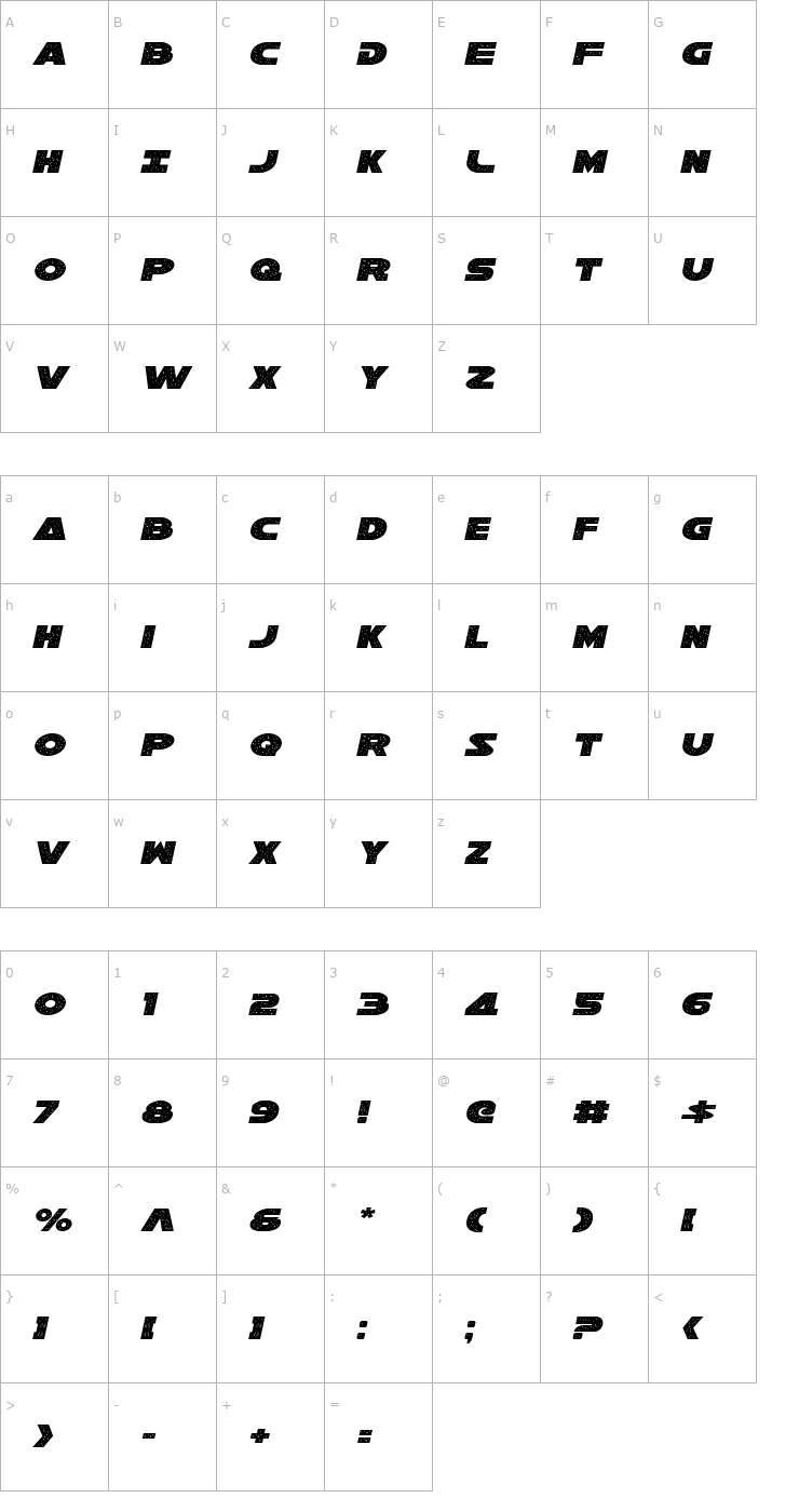 Character Map Galaxy 1 Italic Font