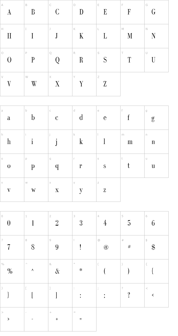 Character Map GalileoFLF-Roman Font