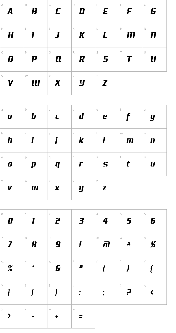 Character Map Gamer Italic Font