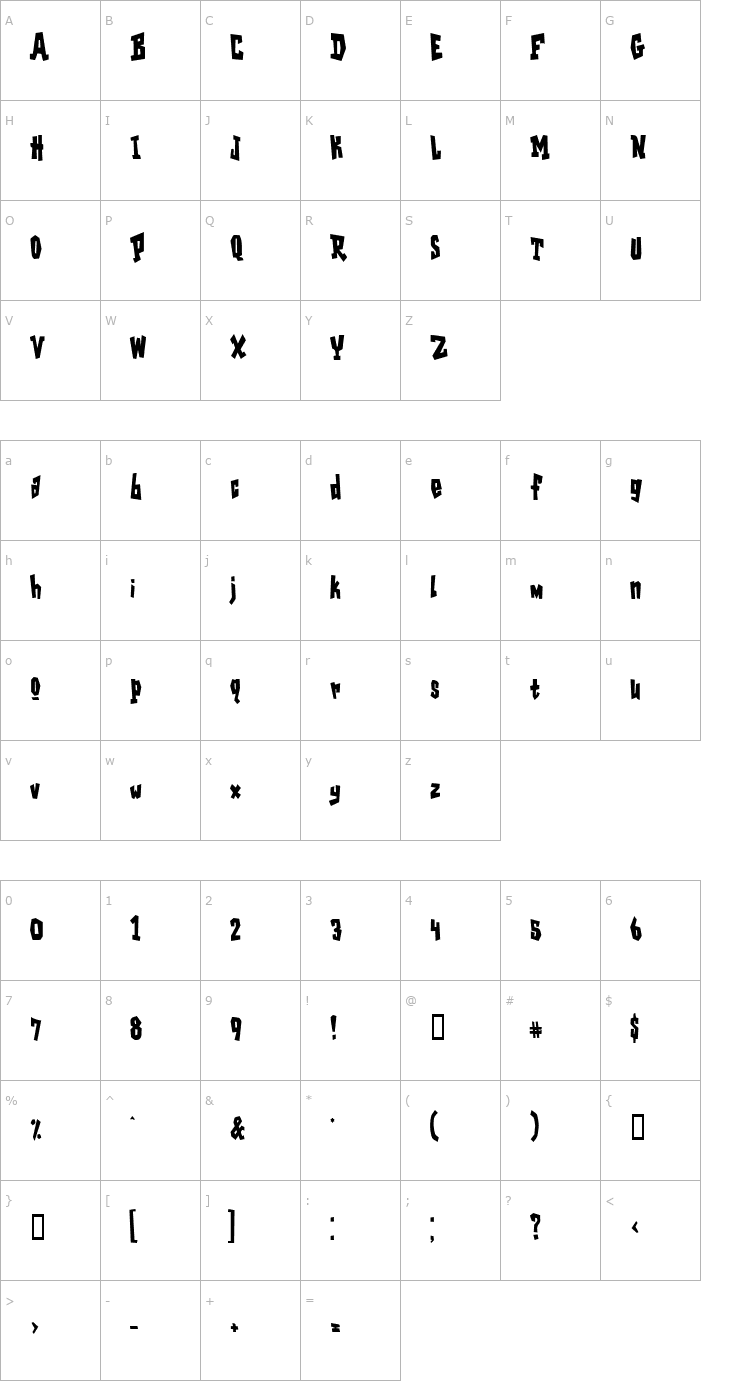 Character Map GarageShockCondensed Heavy Font