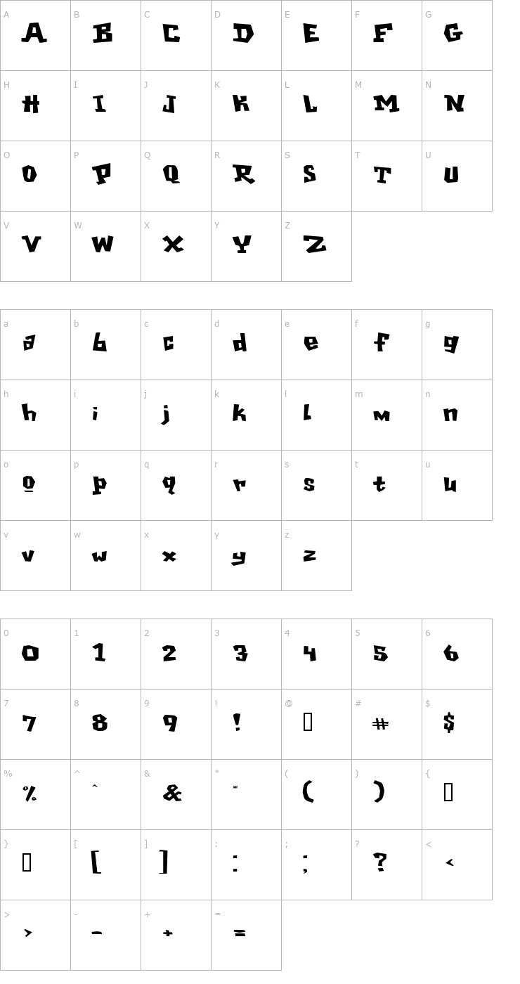 Character Map GarageShockExtended Font