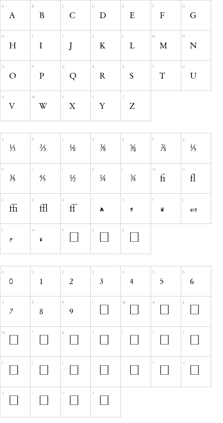 Character Map Garamand Classic Extras Book Font