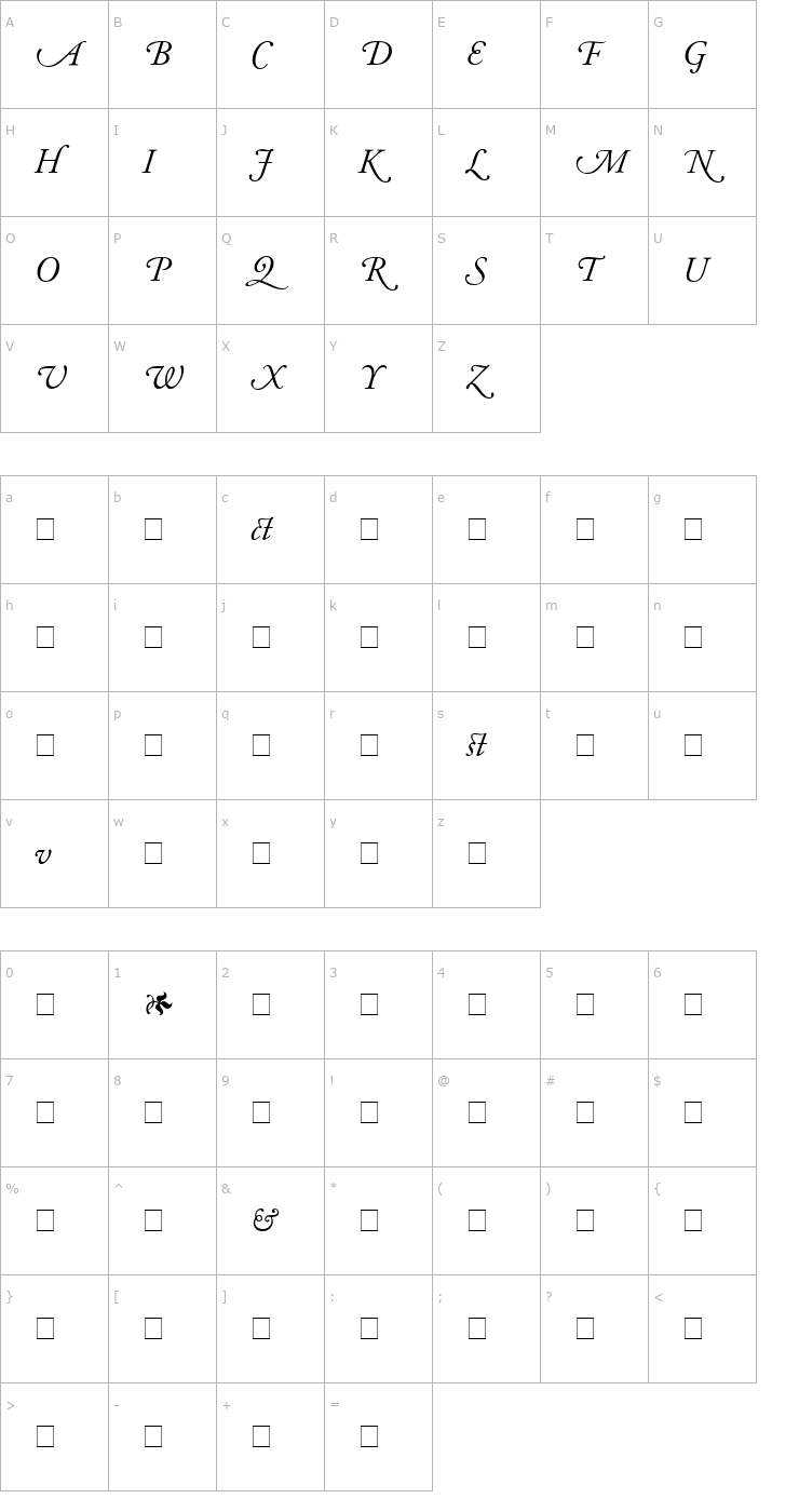 Character Map Garamond Alternate SSi Italic Font