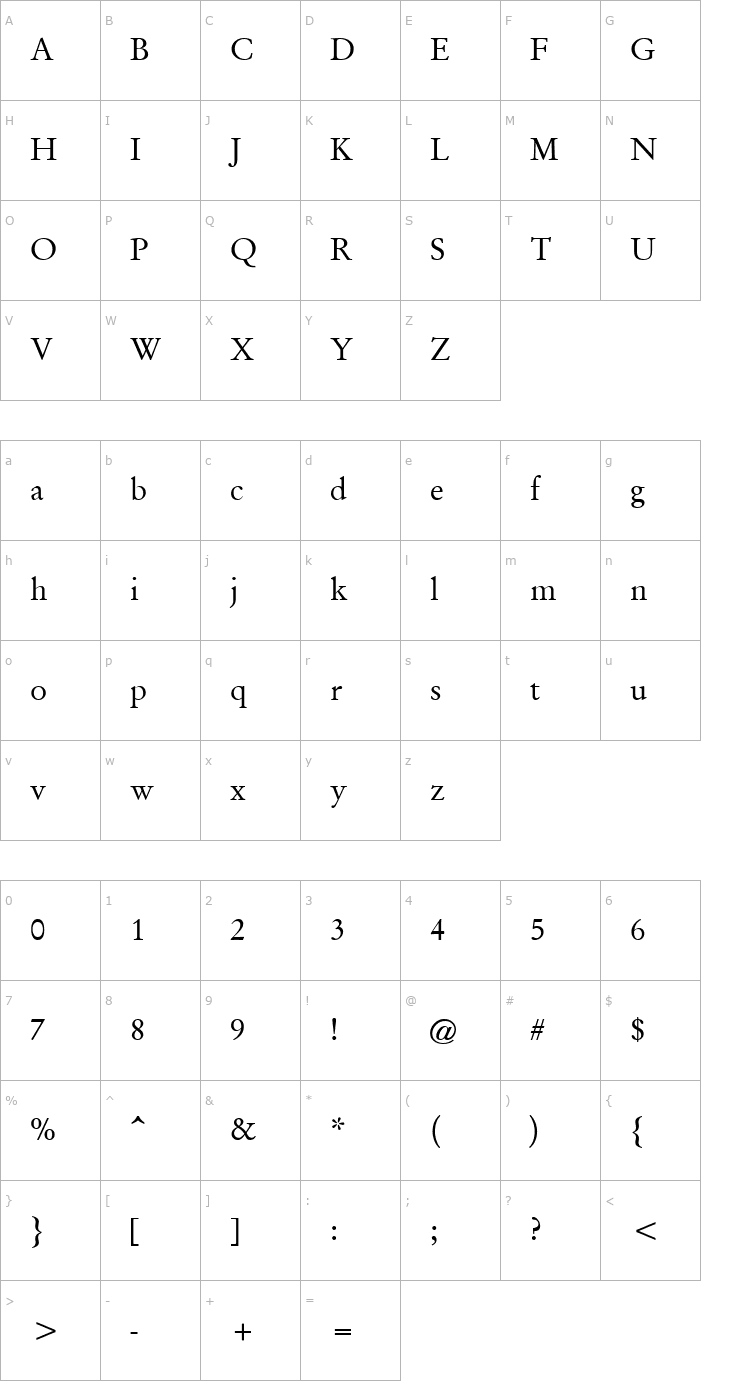 Character Map Garamond Antiqua Font