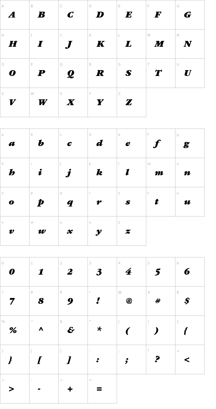 Character Map Garamond Black SSi Black Italic Font