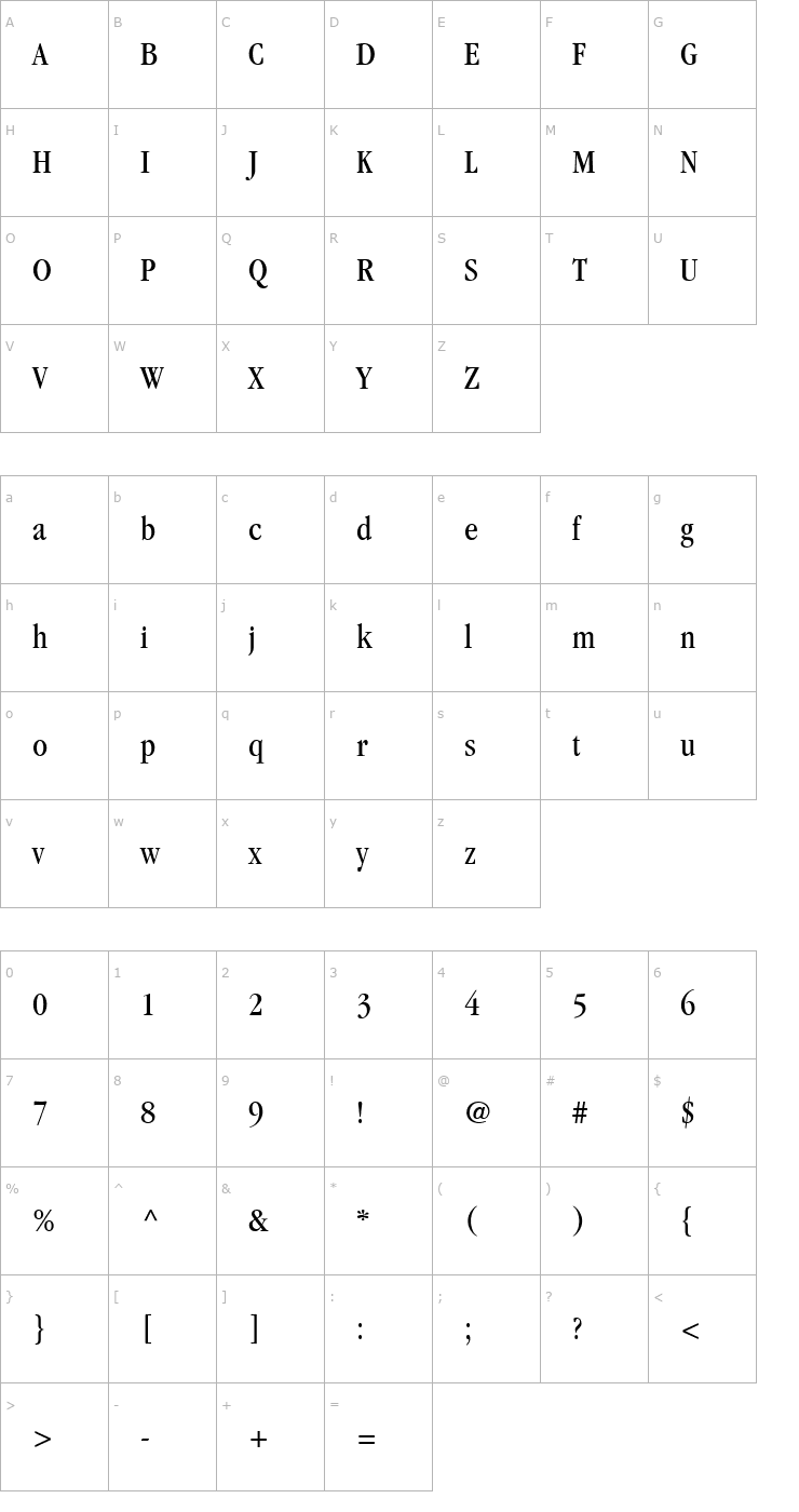 Character Map Garamond Book Condensed SSi Book Condensed Font