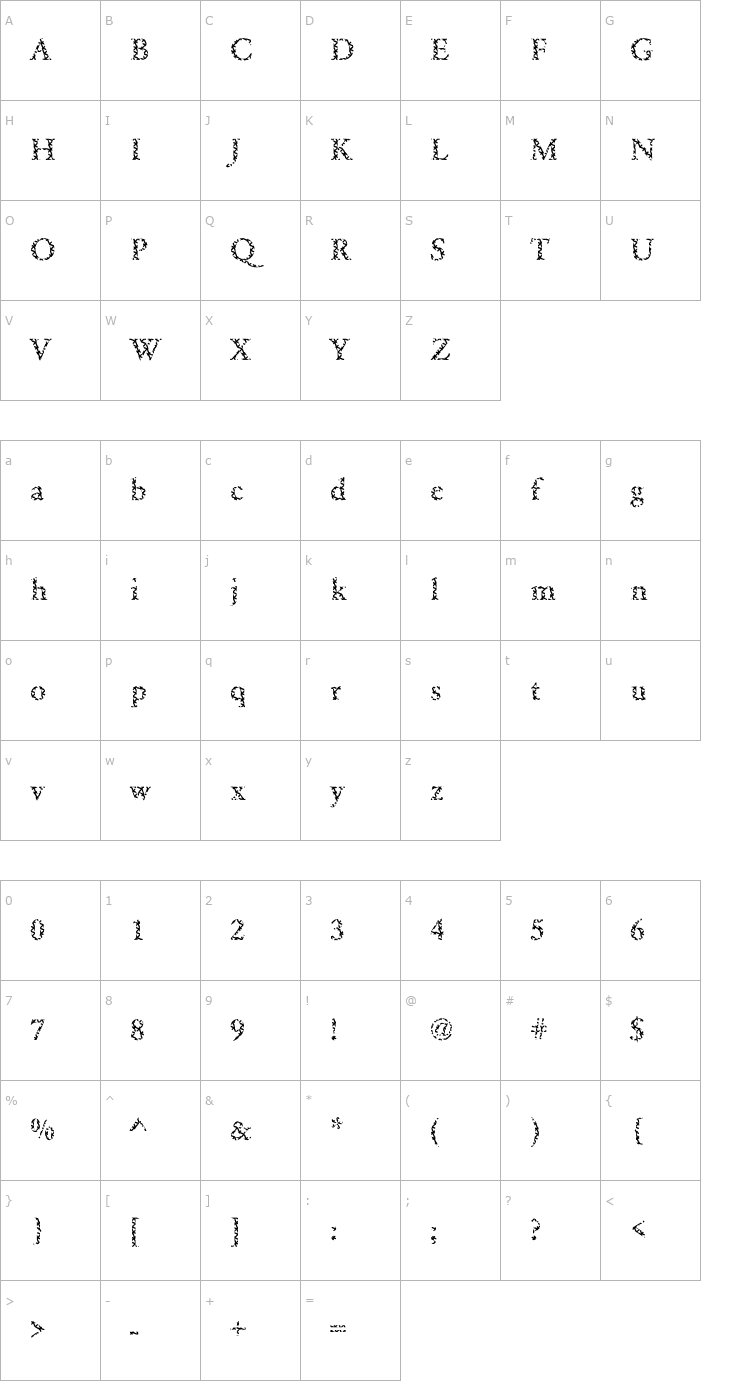 Character Map Garamond16 Becker Font