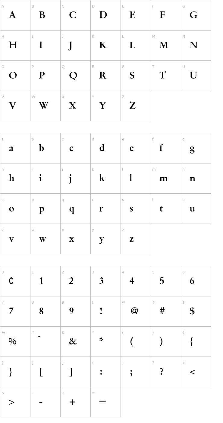 Character Map GaramondOriginal-Bold Font