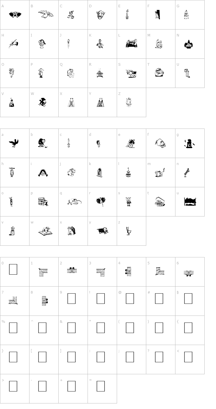 Character Map Gargoyles de France Font