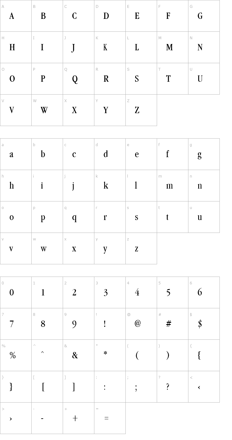 Character Map GarnetCondensed Regular Font