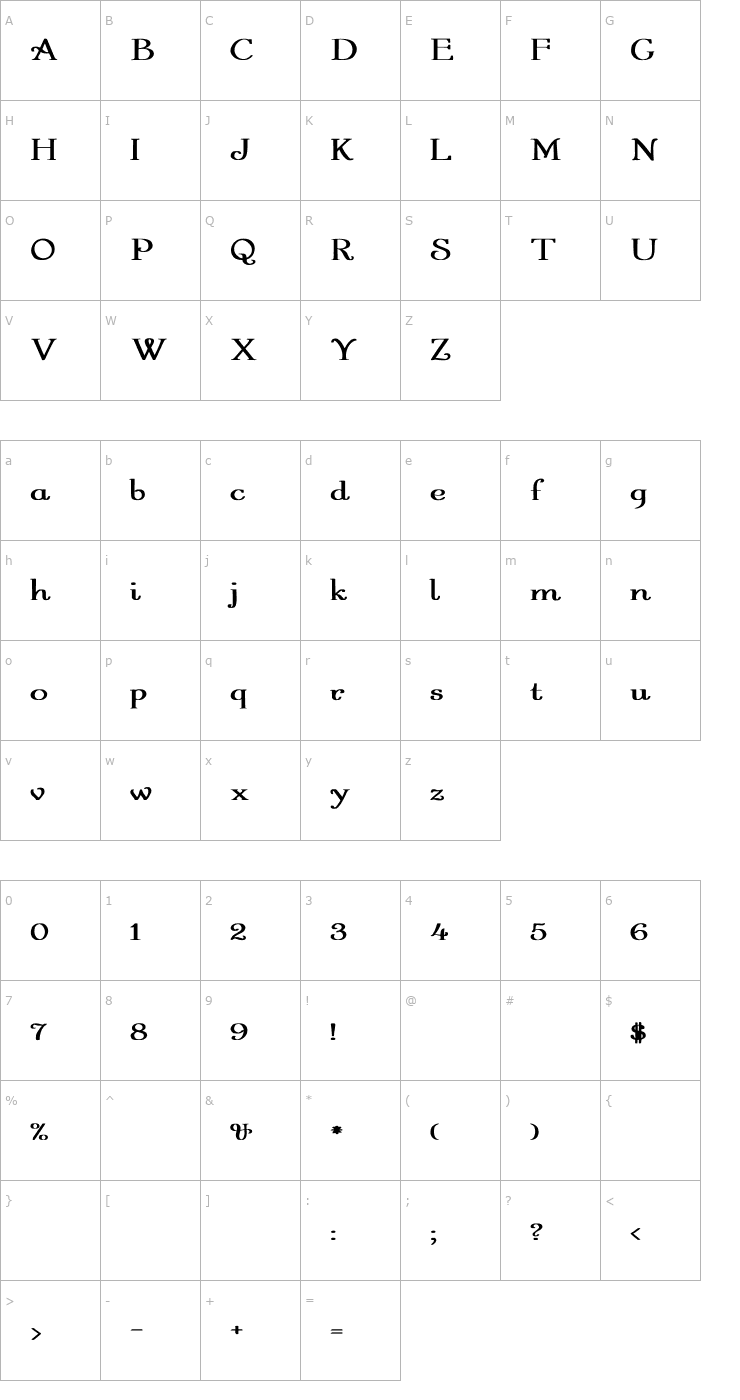 Character Map Garton Regular Wd Bold Font