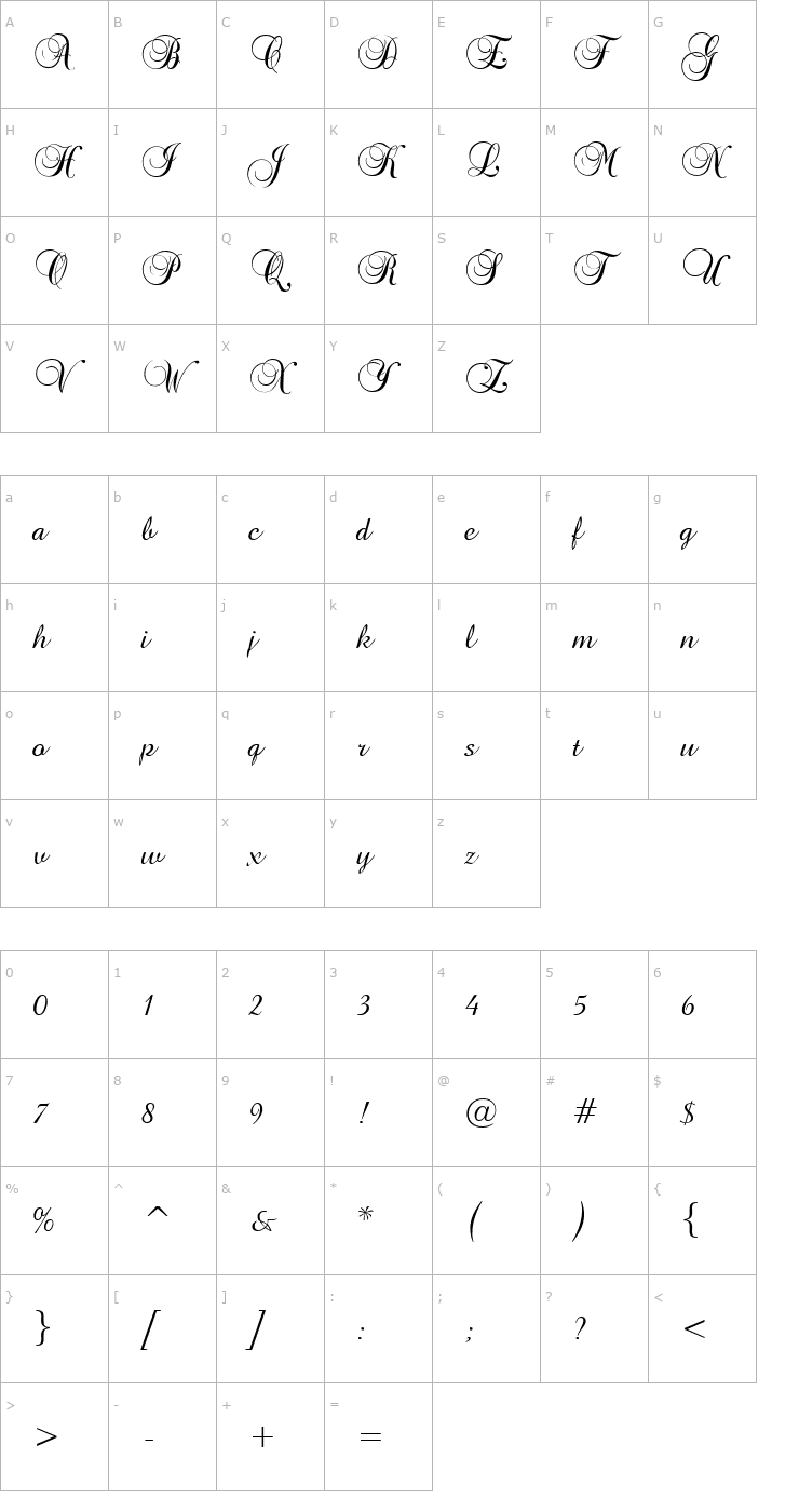 Character Map GE Basalt Script Normal Font