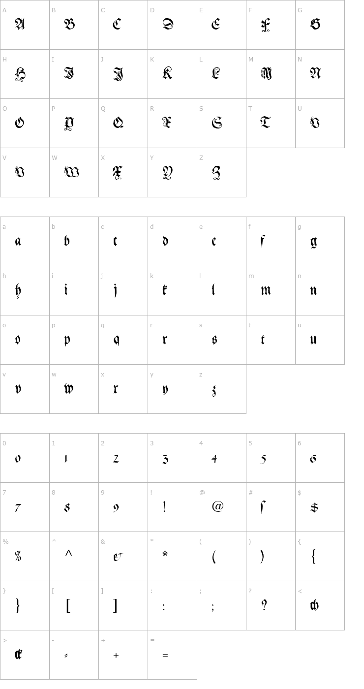 Character Map Gebetbuch Fraktur Font