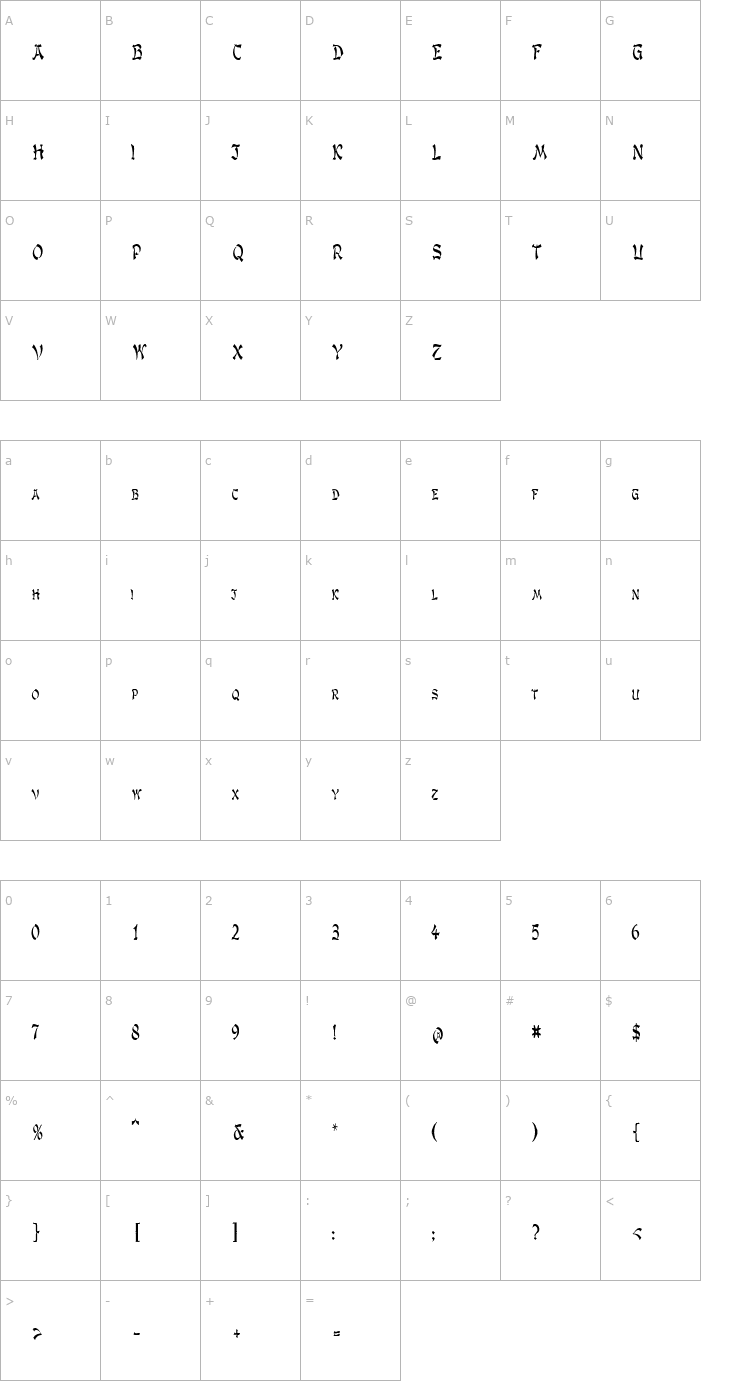 Character Map GengisKahnCondensed Font