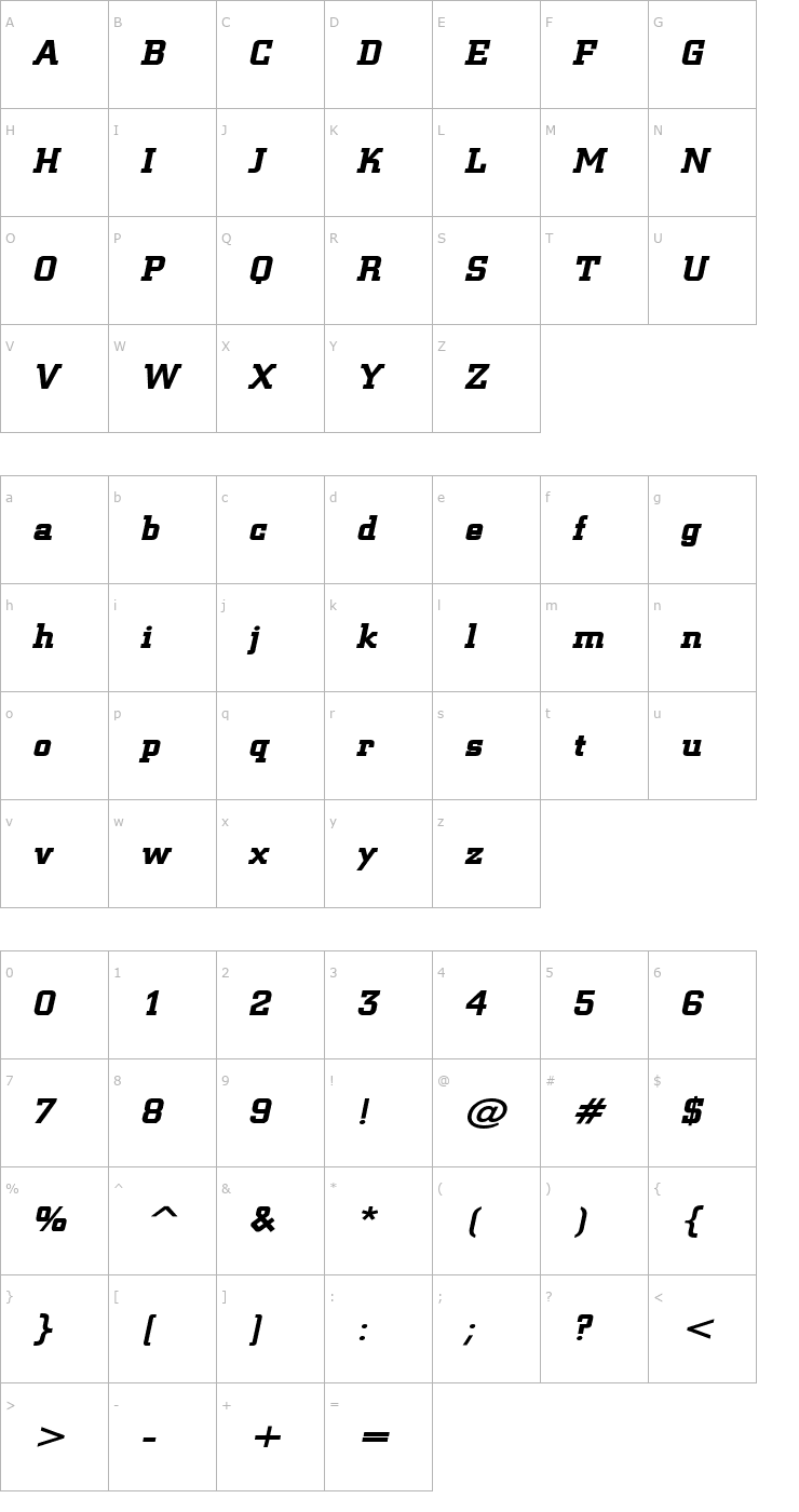 Character Map Geo 957 Wide Bold Italic Font