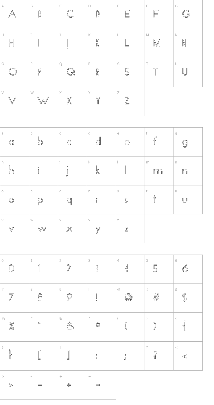 Character Map GeoPlain Hollow Font