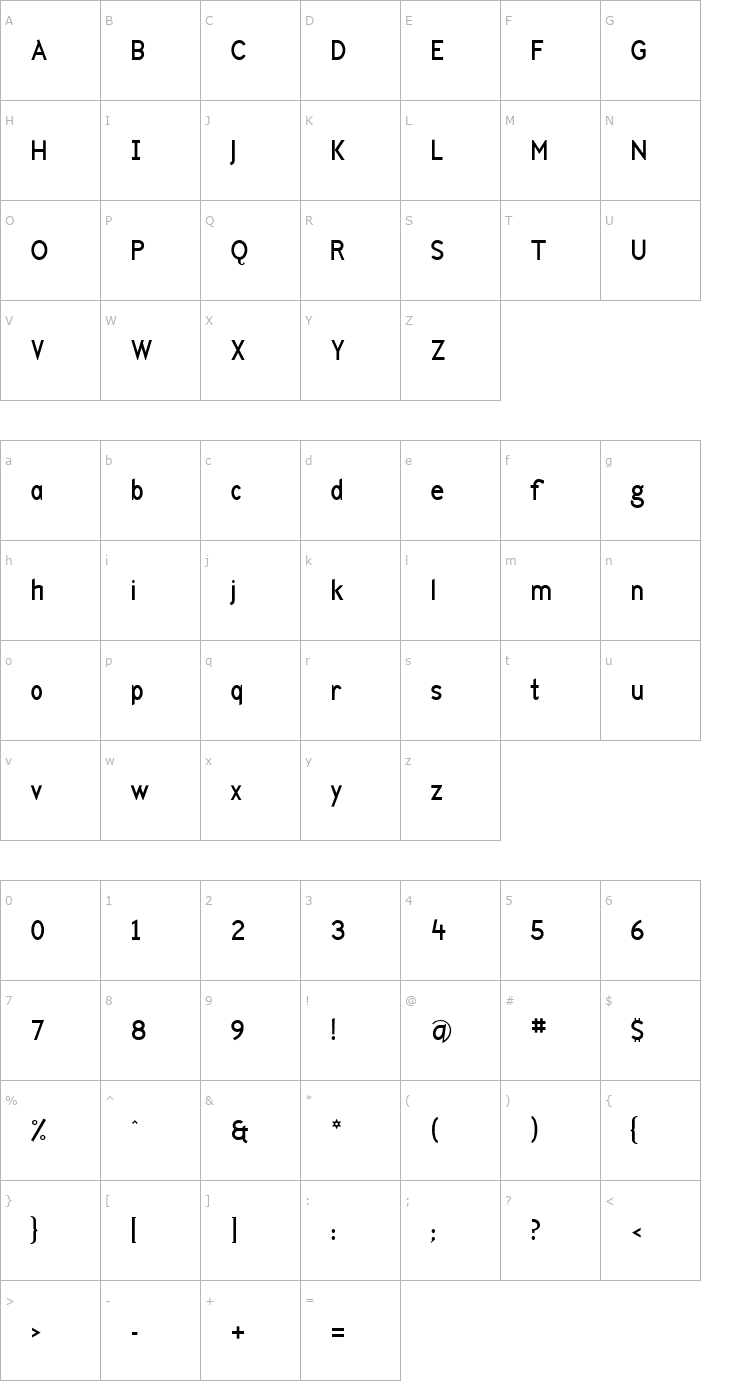 Character Map GfIndex-Book Font