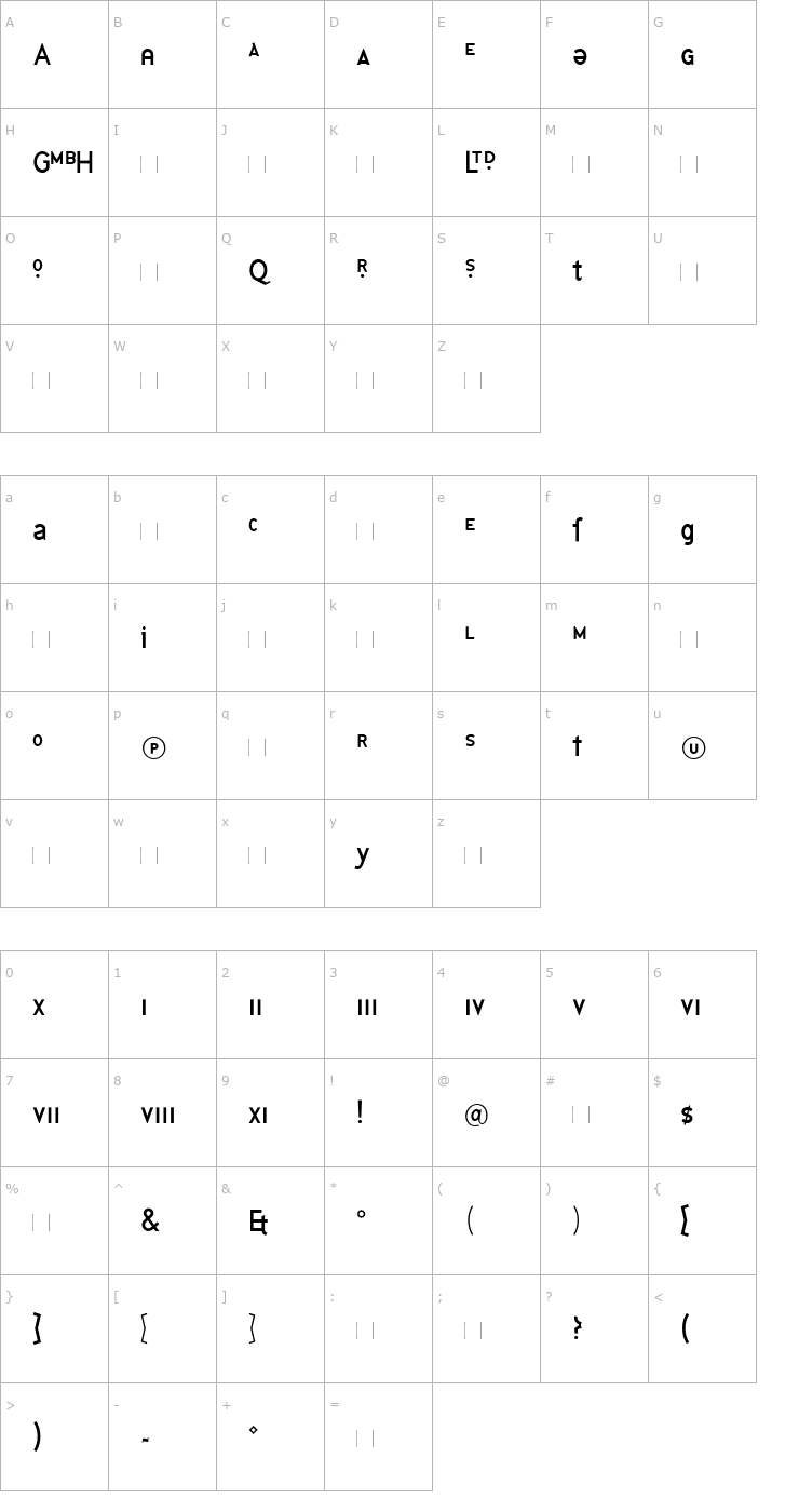 Character Map GfIndex-TSetAlts-Book Font