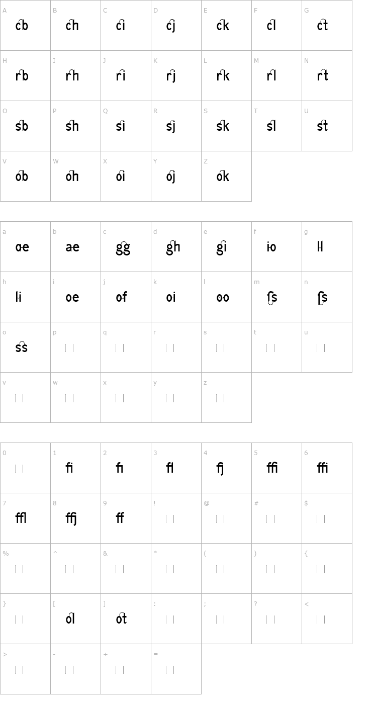 Character Map GfIndex-TSetLigs-Book Font