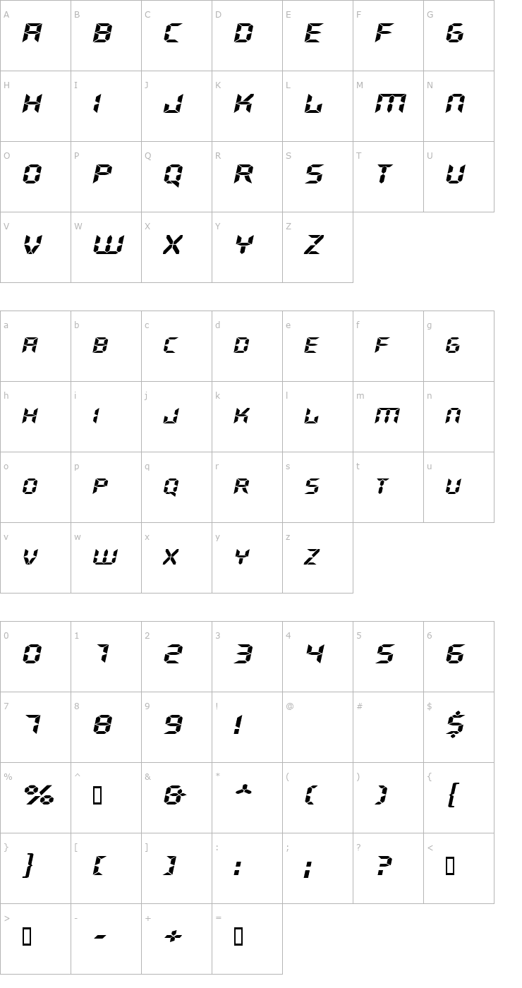 Character Map GhostMachineExtended Oblique Font