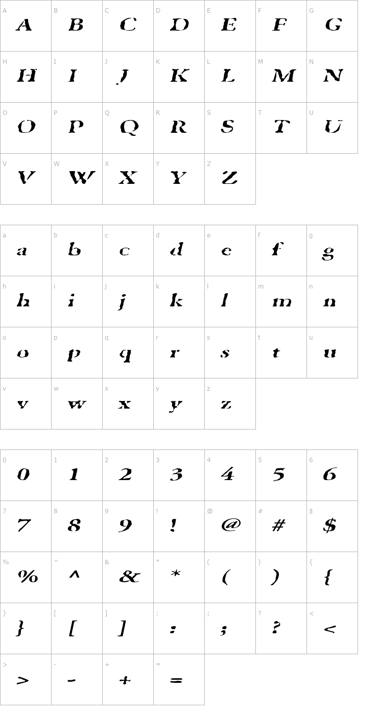 Character Map GhostTownExtended Italic Font