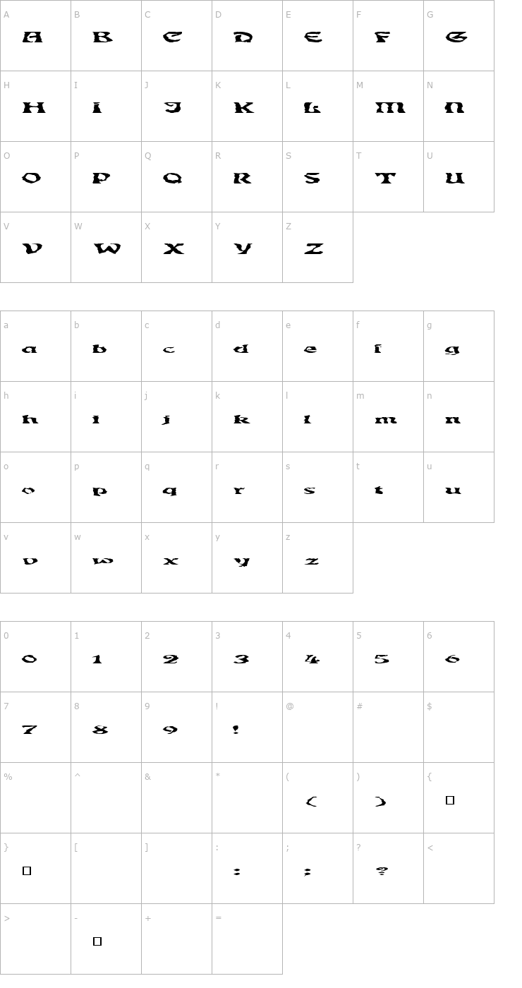 Character Map GhoulyBooly Font